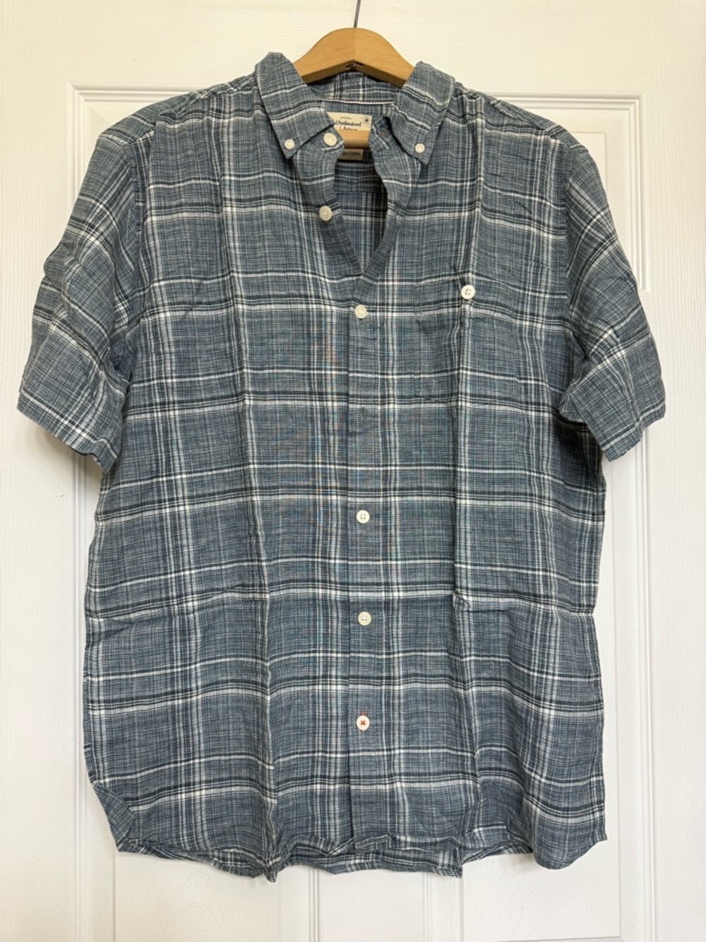Short-Sleeve Plaid Button-Down Shirt - Blue & White
